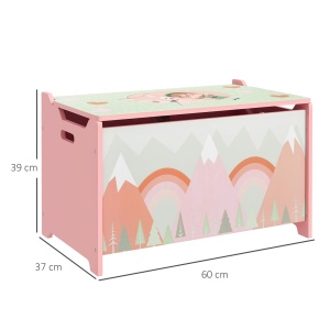 Cufăr de jucării pentru copii , ladă din lemn MDF cu capac și balama de siguranță, 60x37x39cm, de culoare roz - Img 3