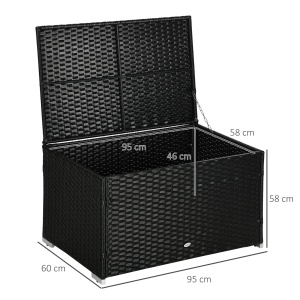 Cufar pentru Gradina din Ratan si Otel, Lada pentru Exterior cu Capac 95x60x58cm, Negru - Img 3