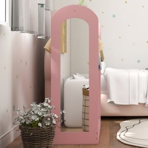 Cuier Copii – Cu Rafturi, Cuti & Oglinda, 92×36×106 cm Roz - Img 9