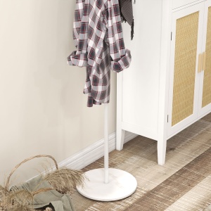 Cuier Vertical Autoportant cu 6 Cârlige în Formă de Disc și Bază din Ardezie, Ø32x171 cm, Alb - Img 6