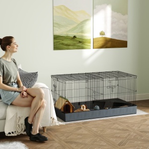 Cușcă 2-în-1 pentru Porcușori de Guineea, Cușcă pentru Iepuri, Țarc pentru Animale cu 2 Zone Separate și Fund Impermeabil din Material Oxford - Img 2