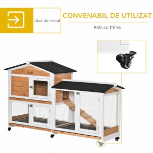 Cușcă de Exterior cu 2 Nivele, 6 Roți, Tavă Detașabilă, Rampă și Plasă Metalică, 157,4x53x99,5 cm, Galben - Img 5