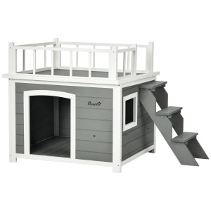 Cusca de exterior pentru caini cu balcon, scari, Cusca pentru caini rezistenta la intemperii cu picioare inaltate, ferestre, pentru caini de talie mica si medie - Img 1