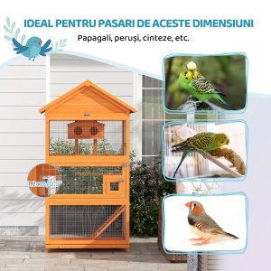 Cușcă din Lemn pentru Păsări cu Suport pentru Cinteze, Perruși, Păsări Mici - Gri - Img 6