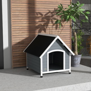 Cușcă pentru Câini, Casă din Lemn pentru Câini cu Podea Detașabilă, Adăpost pentru Animale de Companie cu Lemn Anticoroziv, 84x99x87 cm, Gri - Img 8