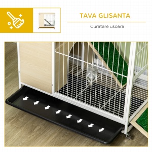 Cusca pentru iepuri mobilier cu roti, Cusca pentru iepurasi masa laterala cu tavita detasabila, acces prin partea superioara, 78 x 52.5 x 76.5 cm, stejar - Img 6