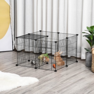 Cușcă pentru Iepuri și Animale Mici cu 22 Panouri Modulare din Metal cu Ușă, 105x70x45 cm, Negru - Img 2