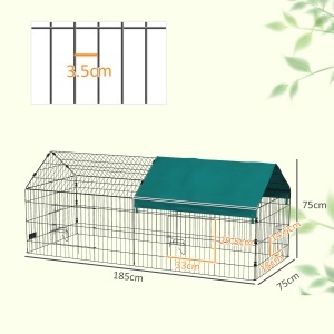 Cușcă pentru Iepuri și Găini de Exterior și Interior cu Protecție Solară și Grilaj Metalic, Coteț Recint pentru Animale Mici, Găini, 185x75x75 cm, Verde - Img 3