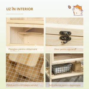 Cusca pentru Rozitori si Hamsteri cu 4 Rafturi cu Acoperis Trapa in Lemn 60x40x120cm - Img 6