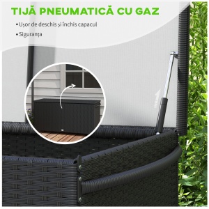 Cutie de Depozitare pentru Exterior cu Roți, Bară Pneumatică de Ridicare și Mâner Lateral, 121x57x67 cm, Negru - Img 5