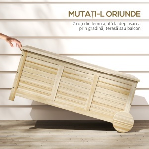 Cutie de Depozitare pentru Grădină cu Roți si Prelată Interioară Rezistentă, 110x50x50 cm, Lemn Natural - Img 5