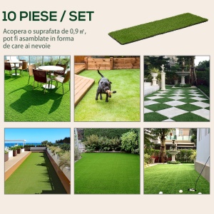 Dale pentru Gradina cu Iarba Sintetica 30x30cm 10 Bucati, Gazon Artificial Realist, Densitate 6500 Verde - Img 7