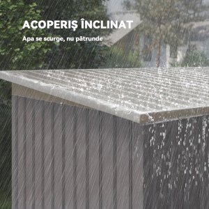 Depozit de Grădină din Oțel cu 2 Orificii de Aerisire și 2 Uși Glisante, 280x130x172 cm, Gri Deschis - Img 7