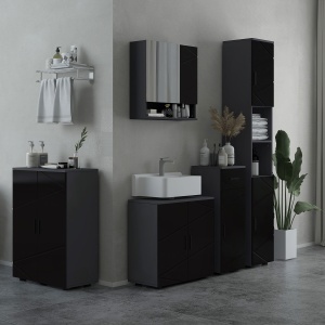 Dulap Baie 60×30×60 cm cu doua usi si polita reglabila - Negru - Img 2