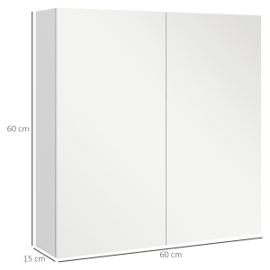 Dulap Baie cu Oglindă și 2 Uși Soft Close, 60x15x60 cm, Rafturi Ajustabile, Economisire Spațiu, Alb Lucios - Img 3