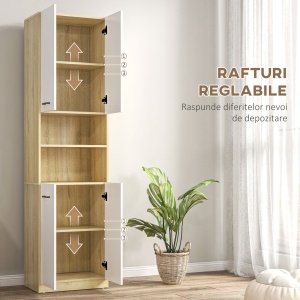 Dulap Baie din PAL Alb cu 2 Dulapioare cu Usi si 2 Rafturi Deschise, Design Anti rasturnare, 53x33.5x195.7 cm - Img 5