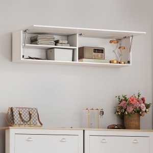 Dulap Baie Montat pe Perete, Dulap Suspendat Modern cu Ușă Soft Close, 2 Compartimente și Raft Reglabil, Economisire Spațiu, 120x23x30 cm, Alb - Img 9