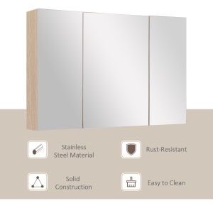 Dulap Baie Perete – Stejar, 3 Usi cu Oglinda, 90×60 cm - Img 6