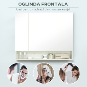 Dulap cu oglinda cu raft reglabil, MDF Sticla 90x15x75cm, Alb - Img 7