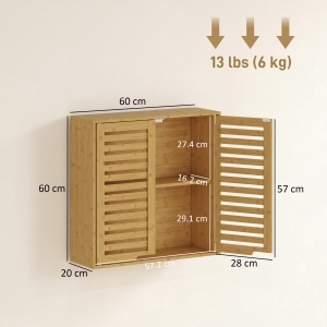 Dulap de Baie cu Raft Intern Reglabil și Uși Tip Lamă, din Bambus, 60x20x60 cm, Culoare Lemn - Img 3