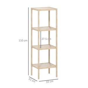 Dulap de Baie Modern cu 4 Rafturi Anti-Răsturnare, Dulap de Baie din Bambus și Lemn, 33x31x110 cm, Lemn Natural - Img 3