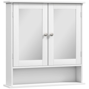 Dulap de Baie Suspendat cu 2 Uși cu Oglindă și Raft Deschis, 56x13x58 cm, Alb - Img 1