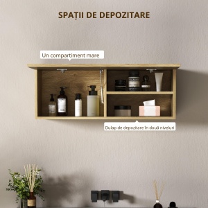 Dulap de Baie Suspendat cu Ușă Rabatabilă și Rafturi din Lemn, 80x25x30 cm, Natural - Img 5