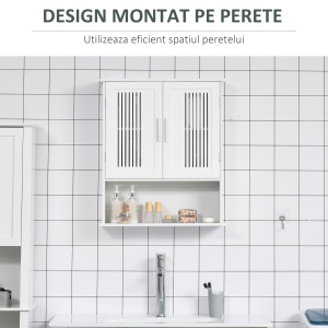 Dulap de baie suspendat dimensiuni reduse cu dulap si raft, 60x20x70cm – alb - Img 5