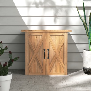 Dulap de Exterior din Lemn cu 2 Uși, Căsuță de Grădină pentru Unelte cu Acoperiș Impermeabil, 77x55x72 cm, Maro - Img 7