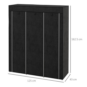 Dulap din Material Textil cu Bază Înălțată, 8 Rafturi și 2 Bare, 125x43x162.5 cm, Gri Închis - Img 3