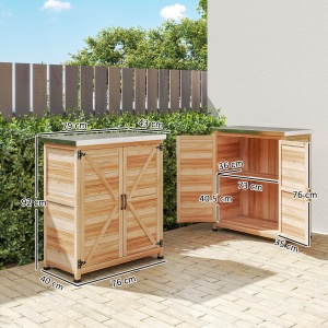Dulap Exterior cu Raft Intern și Banc de Lucru, Dulap de Grădină din Lemn de Brad și Oțel Zincat, 79x43x92 cm, Culoare Lemn - Img 3