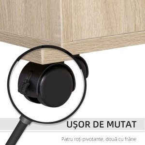 Dulap Imprimantă Birou Multifuncțional 80x40x72 cm, Dulap Joasă cu Sertare, Rafturi, 4 Roți, Culoare Stejar - Img 7