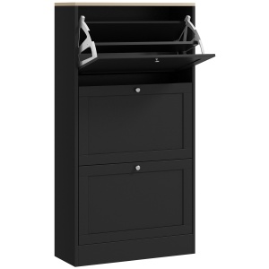 Dulap Îngust pentru Pantofi cu 3 Sertare și Rafturi Reglabile pe 2 Niveluri, 60x23,5x115 cm, Negru