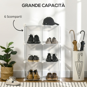 Dulap interior modular pentru pantofi, 6 cuburi din plastic PP, 94,5x32x162cm, transparent - Img 4