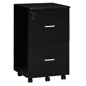 Dulap mobil arhiva cu 2 sertare, cu blocare, dulap de birou din lemn cu roti de blocare pentru A4, Letter, negru - Img 1