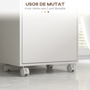 Dulap Mobil Baie – Alb, Cu Roti, Tava & Raft Reglabil - Img 6
