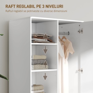 Dulap Modern cu 2 Sertare, Rafturi Deschise și Suport pentru Haine Alb - Img 5