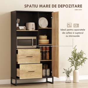 Dulap Modern de Bucătărie cu 2 Sertare, 2 Rafturi și un Dulap, 88x35x160 cm, Lemn și Negru - Img 4