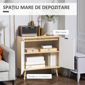 Dulap Modern Depozitare – Rafturi Reglabile, Alb & Lemn Natural - Img 4