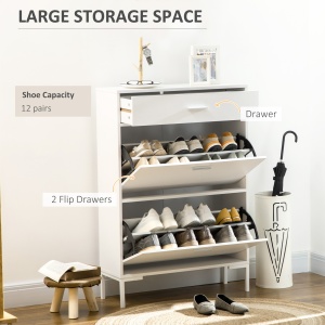 Dulap modern pentru pantofi, 12 perechi de pantofi cu 2 usi si sertar, din PAL, MDF si metal, 75x26x110 cm, alb - Img 4