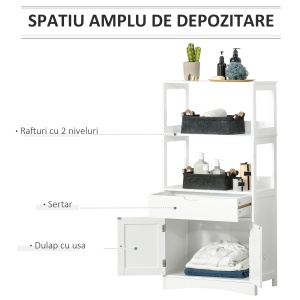 Dulap multifunctional cu rafturi, MDF, 60x33x122.5 cm, Alb - Img 5