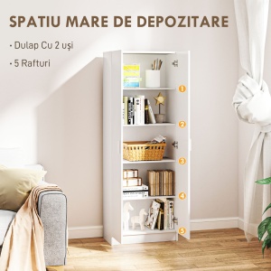 Dulap Multifuncțional cu Uși Batante, 5 Rafturi și 3 Niveluri Reglabile, 60x31,5x165 cm, Alb - Img 4