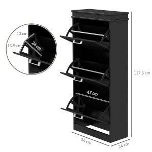 Dulap pentru Depozitarea Pantofilor cu 3 Sertare Rabatabile pentru 15 Perechi de Pantofi, 54x24x117,5 cm, Negru - Img 3