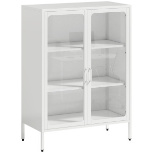 Dulap pentru Documente din Oțel cu 2 Uși din Sticlă Securizată, Dulap de Birou cu Rafturi Reglabile, Dulap Multifuncțional pentru Depozitare, Birou, Cameră de Studii, Casă, 80x40x110 cm, Alb