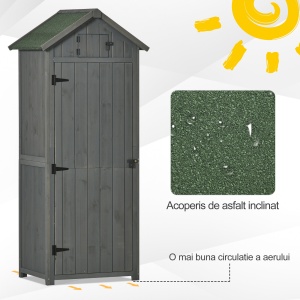 Dulap pentru gradina pentru unelte din lemn impermeabil, 77x54.2x179cm – gri - Img 5