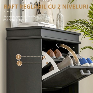 Dulap pentru Pantofi cu 2 Sertare pentru 10 Perechi de Pantofi, Mobilier cu Raft Reglabil, 54x24x82,5 cm, Negru - Img 5