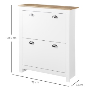 Dulap pentru Pantofi cu 2 Sertare pentru 12 Perechi de Încălțăminte, Dulap de Depozitare, 79x23x90,5 cm, Alb - Img 3