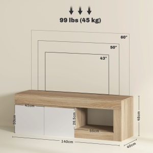 Dulap pentru TV de 60" cu Dulăpior, 2 Uși și Raft Deschis, Mobilier TV din Lemn, 140x40x48 cm, Lemn Natural - Img 3