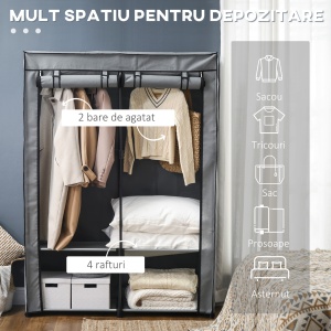 Dulap Portabil – Gri, cu 4 Rafturi, 2 Umerase & Usa - Img 4