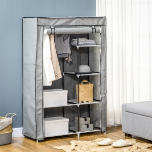 Dulap portabil din otel, PP cu 6 rafturi deschise, 1 cuier si usa cu balamale, 103x43x162,5 cm, gri - Img 2